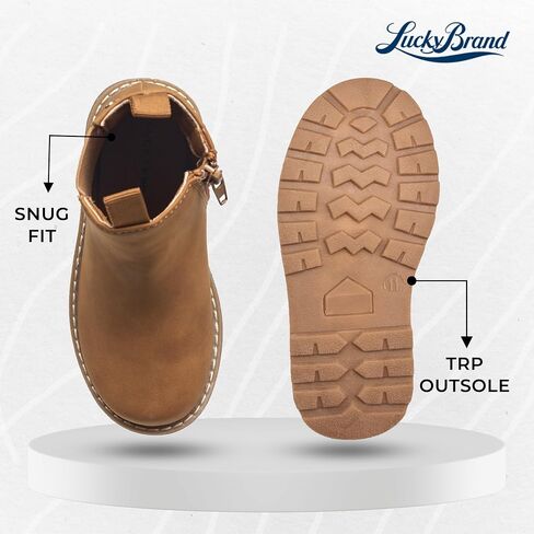 Lucky Brand Chelsea Boots for Girls Little Kid - Outdoor Side Zipper Comfortable Girls Ankle Boots - Stylish Little Girl Boots with Suede Upper and Anti-Slip Patterned Outsole in Saudi Arabia