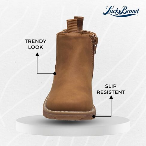 Lucky Brand Chelsea Boots for Girls Little Kid - Outdoor Side Zipper Comfortable Girls Ankle Boots - Stylish Little Girl Boots with Suede Upper and Anti-Slip Patterned Outsole in Saudi Arabia