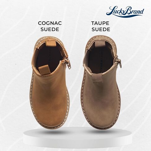 Lucky Brand Chelsea Boots for Girls Little Kid - Outdoor Side Zipper Comfortable Girls Ankle Boots - Stylish Little Girl Boots with Suede Upper and Anti-Slip Patterned Outsole in Saudi Arabia
