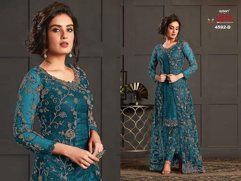 ShopNstyle جاهز للارتداء على الطراز الباكستاني ملابس عرقية مطرزة من تصميم Koti Salwar Kameez Salwar Suit للنساء in Kuwait