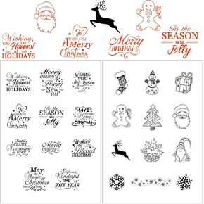 Merry Christmas Theme Clear Stamps New Year Clear Craft Stamps Blessing Words Clear Stamps Christmas Pattern Santa Claus Card Stamps for Card Making Scrapbooking, 23 Designs in 2 Sheets in Kuwait