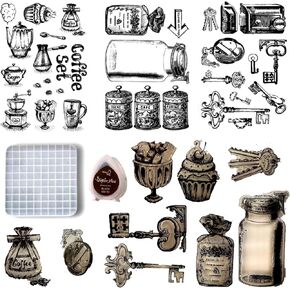 DAVANPAL 46 PCS Clear Stamps with Acrylic Stamp Block Ink Pad, Plants and Garden Theme Vintage Transparent Rubber Stamp Seal Ephemera Stamp Sets for Junk Journal, Scrapbooking, Diary, Card Making in Kuwait