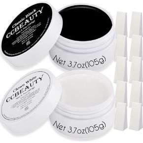 مجموعة طلاء الوجه CCbeauty Halloween Makeup 7.4oz كبيرة باللون الأسود والأبيض مع 10 إسفنجات، مجموعة طلاء الجسم غير سامة للكبار تلبيس Mime Skeleton Skull زي مكياج تنكري in Kuwait