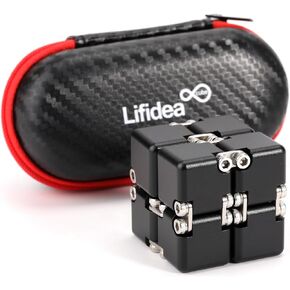 Lifidea Aluminum Alloy Metal Infinity Cube Fidget Cube (6 Colors) Handheld Fidget Toy Desk Toy with Cool Case Infinity Magic Cube Relieve Stress Anxiety ADHD OCD for Kids and Adults (Blue)