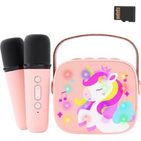 Byserten Kids Karaoke Machine Unicorn Gifts for Girls Toys Age 6-8 Portable Music Toy with 2 Wireless Microphones Christmas Birthday Gifts for 4 5 6 7 8 9 10 Year Old Girl Boy Teen (Pink) in Kuwait