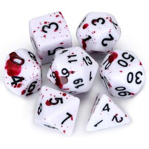 FLASHOWL Vampire Dice Blood Dice D&D Dice Set with Irregular Spray Fuchsia Dots Blood Splatter Polyhedral Role Playing Gaming Dice D20 Dice Dungeons and Dragons Dice 7 Set