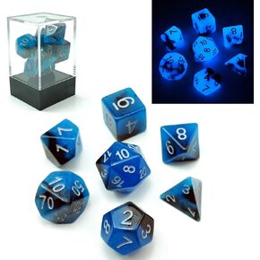 Bescon Gemini Glowing Polyhedral Dice 7pcs Set ICY Rocks, Luminous RPG Dice Set d4 d6 d8 d10 d12 d20 d%, Brick Box Packaging