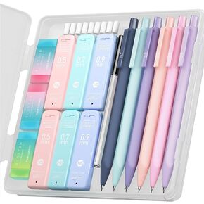 Four Candies Cute Mechanical Pencil Set, 6PCS Pastel Mechanical Pencils 0.5 & 0.7mm with 360PCS HB Pencil Leads, 3PCS Erasers and 9PCS Eraser Refills, Aesthetic Mechanical Pencils for Girls Writing
