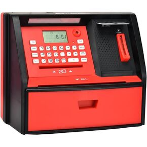 بنك توفير ATM مع بطاقة خصم، بنك بيجي إلكتروني للنقود الحقيقية، التعرف على العملات المعدنية، إعداد الأهداف، تسجيل الدخول بكلمة المرور، موجه صوتي، هدية رائعة للأولاد والبنات (أسود/فضي)