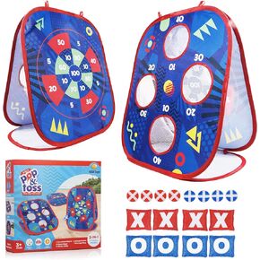 USA Toyz Pop n Toss Bean Bag Toss Game للأطفال - مجموعة ألعاب 3 في 1 للأطفال من Bean Bag Toss Cornhole، كرة لزجة، إصبع تيك تاك، ألعاب الفناء الخلفي للأطفال الصغار في الأماكن المغلقة والخارجية للأولاد والبنات in Kuwait