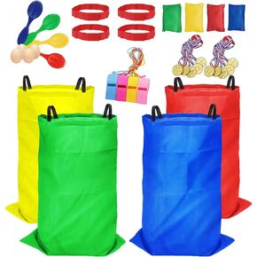 32 Pcs Outdoor Games Potato Sack Race Bags for Kids Adults, Bean Bag Toss Game, 3 Legged Race Bands, Egg Spoon Relay Race Game, Carnival Outside Yard Lawn Games for Easter Christmas Birthday Party