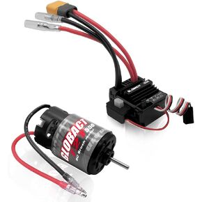 GLOBACT Waterproof 550 Brushed Motor 12T and 80A ESC Brushed Motor ESC Combo BEC 5A 7.4V/6.4V for 1/10 RC Truck Car Slash 2WD 4×4 Arrma Granite Senton Typhon 4×4 Redcat Axial HPI (Tamiya Plug)