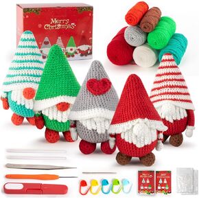 مجموعة كروشيه للمبتدئين من اوغفو، مجموعة ادوات الكروشيه مع دروس تعليمية خطوة بخطوة، مجموعة حياكة الغزل، مجموعات تعلم الكروشيه للبالغين والاطفال، لوازم الحياكة اليدوية، 5 عبوات من عائلة جنوم الكريسماس in Kuwait