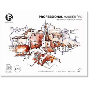 Bachmore Bleedproof Marker Paper Pad - 9"X12"- Premium White 80lb/120g, 60 Sheets Semi Translucent for Pen, Pencil or Marker, Fold Over,Copic Paper in Kuwait