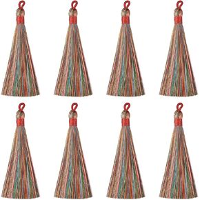 HARFINGTON Bookmark Tassels - 12Pcs 3.66" Silky Soft Mini Tassel with Loops for Keychain Graduation Handmade DIY Craft Accessory, Multi Yellow