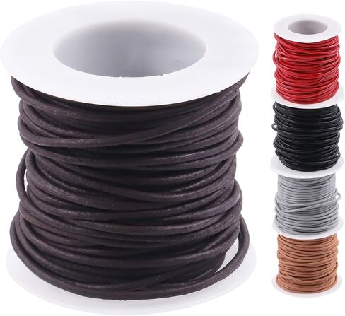 Swpeet 1 Roll 2mm x 11Yard Red Leather Rope, Crafts Round Cowhide, Jewelry Leather Cord, Natural Rawhide Rope for Jewelry Making, Shoelaces, Braided Bracelets, Versatile Applications in Kuwait