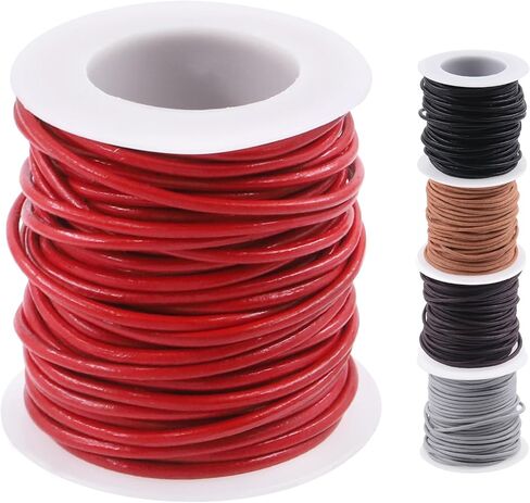 Swpeet 1 Roll 2mm x 11Yard Red Leather Rope, Crafts Round Cowhide, Jewelry Leather Cord, Natural Rawhide Rope for Jewelry Making, Shoelaces, Braided Bracelets, Versatile Applications in Kuwait