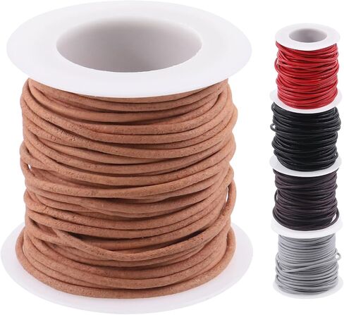 Swpeet 1 Roll 2mm x 11Yard Red Leather Rope, Crafts Round Cowhide, Jewelry Leather Cord, Natural Rawhide Rope for Jewelry Making, Shoelaces, Braided Bracelets, Versatile Applications in Kuwait