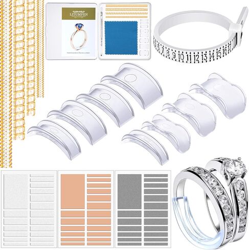 Hicarer Invisible Ring Size Adjusters Guard Ring Sizer Loose Ring Size Adjusters with Ring Sizer Measuring Tool Polishing Cloth for Man and Woman Rings, 69 Pieces (Transparent) in Kuwait