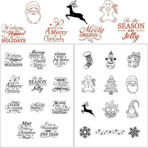 طوابع شفافة بنمط عيد الميلاد المجيد للعام الجديد، طوابع حرفية شفافة كلمات مباركة، طوابع بطاقات بنمط سانتا كلوز لصنع البطاقات وسجل القصاصات، 23 تصميمًا في ورقتين in Kuwait