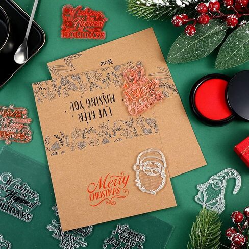 طوابع شفافة بنمط عيد الميلاد المجيد للعام الجديد، طوابع حرفية شفافة كلمات مباركة، طوابع بطاقات بنمط سانتا كلوز لصنع البطاقات وسجل القصاصات، 23 تصميمًا في ورقتين in Kuwait