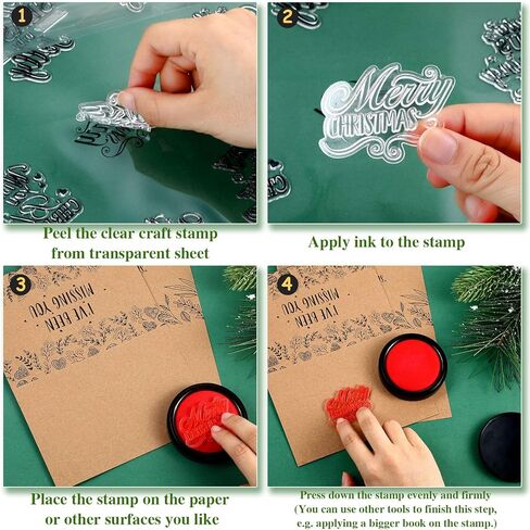 طوابع شفافة بنمط عيد الميلاد المجيد للعام الجديد، طوابع حرفية شفافة كلمات مباركة، طوابع بطاقات بنمط سانتا كلوز لصنع البطاقات وسجل القصاصات، 23 تصميمًا في ورقتين in Kuwait