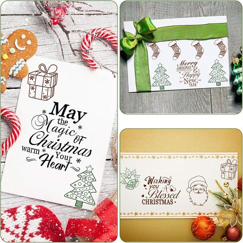 طوابع شفافة بنمط عيد الميلاد المجيد للعام الجديد، طوابع حرفية شفافة كلمات مباركة، طوابع بطاقات بنمط سانتا كلوز لصنع البطاقات وسجل القصاصات، 23 تصميمًا في ورقتين in Kuwait