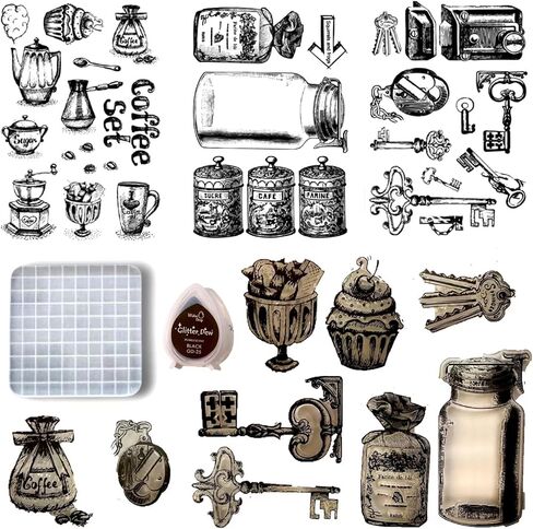 DAVANPAL 46 PCS Clear Stamps with Acrylic Stamp Block Ink Pad, Plants and Garden Theme Vintage Transparent Rubber Stamp Seal Ephemera Stamp Sets for Junk Journal, Scrapbooking, Diary, Card Making in Kuwait