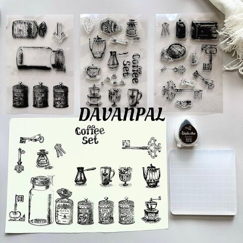 DAVANPAL 46 PCS Clear Stamps with Acrylic Stamp Block Ink Pad, Plants and Garden Theme Vintage Transparent Rubber Stamp Seal Ephemera Stamp Sets for Junk Journal, Scrapbooking, Diary, Card Making in Kuwait