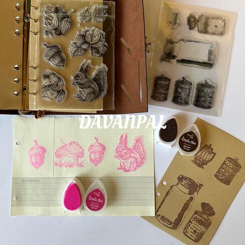 DAVANPAL 46 PCS Clear Stamps with Acrylic Stamp Block Ink Pad, Plants and Garden Theme Vintage Transparent Rubber Stamp Seal Ephemera Stamp Sets for Junk Journal, Scrapbooking, Diary, Card Making in Kuwait