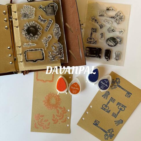 DAVANPAL 46 PCS Clear Stamps with Acrylic Stamp Block Ink Pad, Plants and Garden Theme Vintage Transparent Rubber Stamp Seal Ephemera Stamp Sets for Junk Journal, Scrapbooking, Diary, Card Making in Kuwait