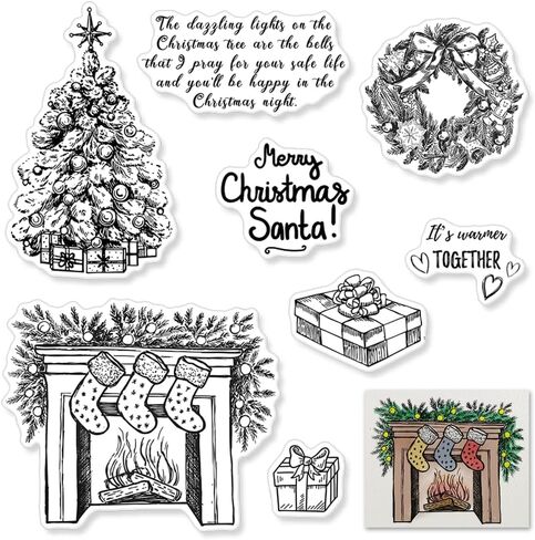 Christmas Clear Stamps Decorative Xmas Theme Winter Blessing Sentiment Words, Snowflake Clear Rubber Scrapbooking Stamps with Sentiment for Card Making DIY Photo Album in Kuwait