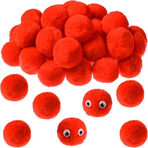 100 Pieces 2 Inch Red Pom Poms Halloween Faux Fur Pompom Ball Large Acrylic Pompoms Crafts Holiday Pom Balls Fluffy Plush Pompom for DIY Craft Halloween Day Costume Supplies Party Decorations in Kuwait