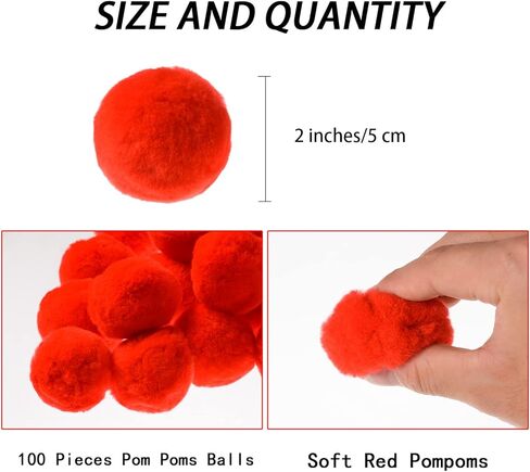 100 Pieces 2 Inch Red Pom Poms Halloween Faux Fur Pompom Ball Large Acrylic Pompoms Crafts Holiday Pom Balls Fluffy Plush Pompom for DIY Craft Halloween Day Costume Supplies Party Decorations in Kuwait