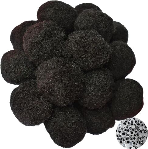 1.2 inch Black Pom Poms Balls Pompom (100 Pack) with Wiggle Eyes for Arts and Crafts in Kuwait