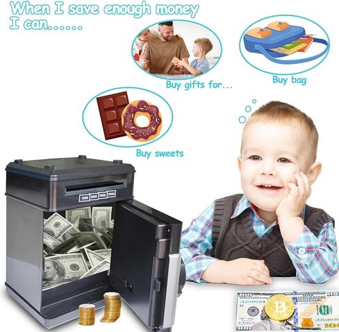 Piggy Bank Toys for Kids Girls Boys Age 3 4 5 6 7 8 9,ATM Machine Electronic Money Bank Kids Girls Toys for 3-5-7-9 Years Cash Coin Money Saving Box Safe with Password（Pink） in Kuwait