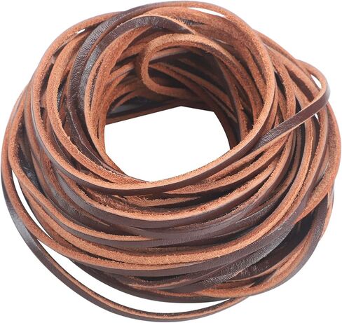 CDY 3mm Wide Flat Genuine Leather Strip Cord 6Yards Braiding String Very Suitable for Jewelry Making, Leather Shoe Lace, Garden Tools，Toys，Woven Bags，DIY Crafts Projects (Light Brown 6Yards) in Kuwait