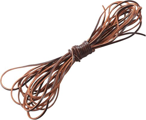 CDY 3mm Wide Flat Genuine Leather Strip Cord 6Yards Braiding String Very Suitable for Jewelry Making, Leather Shoe Lace, Garden Tools，Toys，Woven Bags，DIY Crafts Projects (Light Brown 6Yards) in Kuwait