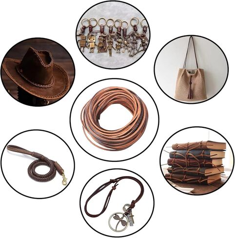 CDY 3mm Wide Flat Genuine Leather Strip Cord 6Yards Braiding String Very Suitable for Jewelry Making, Leather Shoe Lace, Garden Tools，Toys，Woven Bags，DIY Crafts Projects (Light Brown 6Yards) in Kuwait
