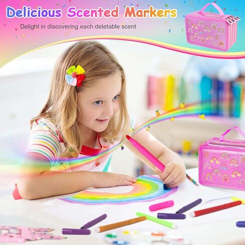 مجموعة أقلام تحديد قابلة للغسل معطرة بالفواكه مع علبة أقلام رصاص لامعة بألوان قوس قزح، 62 قطعة من الفنون والحرف اليدوية للأطفال الذين تتراوح أعمارهم بين 4-6-8 سنوات، أقلام تلوين للأطفال وأقلام تلوين وأقلام تلوين ومستلزمات فنية لعيد ميلاد وحيد القرن وهدايا in Kuwait