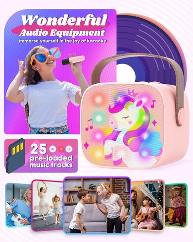 Byserten Kids Karaoke Machine Unicorn Gifts for Girls Toys Age 6-8 Portable Music Toy with 2 Wireless Microphones Christmas Birthday Gifts for 4 5 6 7 8 9 10 Year Old Girl Boy Teen (Pink) in Kuwait