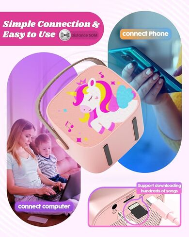 Byserten Kids Karaoke Machine Unicorn Gifts for Girls Toys Age 6-8 Portable Music Toy with 2 Wireless Microphones Christmas Birthday Gifts for 4 5 6 7 8 9 10 Year Old Girl Boy Teen (Pink) in Kuwait