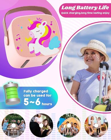 Byserten Kids Karaoke Machine Unicorn Gifts for Girls Toys Age 6-8 Portable Music Toy with 2 Wireless Microphones Christmas Birthday Gifts for 4 5 6 7 8 9 10 Year Old Girl Boy Teen (Pink) in Kuwait