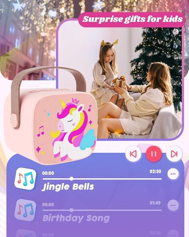 Byserten Kids Karaoke Machine Unicorn Gifts for Girls Toys Age 6-8 Portable Music Toy with 2 Wireless Microphones Christmas Birthday Gifts for 4 5 6 7 8 9 10 Year Old Girl Boy Teen (Pink) in Kuwait