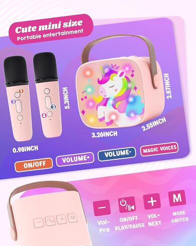 Byserten Kids Karaoke Machine Unicorn Gifts for Girls Toys Age 6-8 Portable Music Toy with 2 Wireless Microphones Christmas Birthday Gifts for 4 5 6 7 8 9 10 Year Old Girl Boy Teen (Pink) in Kuwait