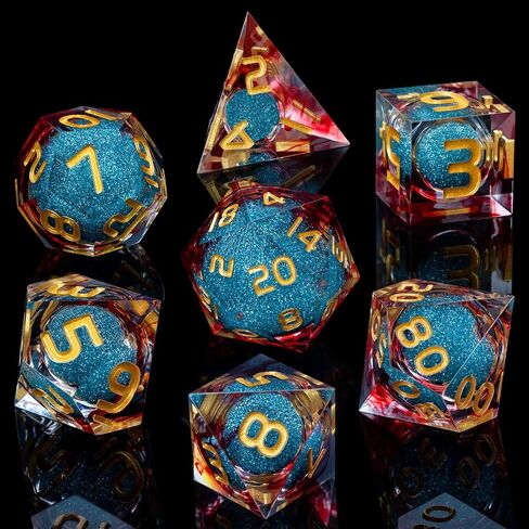 ARUOHHA Liquid Core DND Dice Set, Vampire Sharp Edged Dice for Dungeons and Dragons, Handmade RPG Resin Dice, Blood Red Polyhedral D&D Dice with Gift Box, Role Playing Dice Set D20 D12 D10 D8 D6 D4 in Saudi Arabia