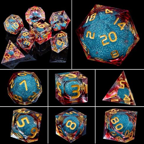 ARUOHHA Liquid Core DND Dice Set, Vampire Sharp Edged Dice for Dungeons and Dragons, Handmade RPG Resin Dice, Blood Red Polyhedral D&D Dice with Gift Box, Role Playing Dice Set D20 D12 D10 D8 D6 D4 in Saudi Arabia