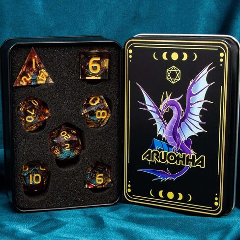 ARUOHHA Liquid Core DND Dice Set, Vampire Sharp Edged Dice for Dungeons and Dragons, Handmade RPG Resin Dice, Blood Red Polyhedral D&D Dice with Gift Box, Role Playing Dice Set D20 D12 D10 D8 D6 D4 in Saudi Arabia