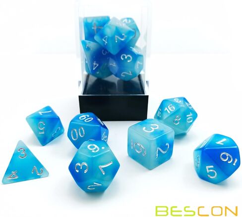 مجموعة نرد متعدد السطوح متوهجة من Bescon Gemini مكونة من 7 قطع من الصخور الجليدية، مجموعة نرد آر بي جي المضيئة d4 d6 d8 d10 d12 d20 d%، عبوة صندوق من الطوب in Kuwait