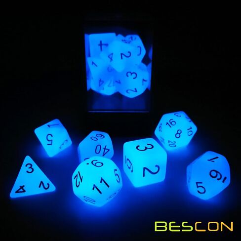 مجموعة نرد متعدد السطوح متوهجة من Bescon Gemini مكونة من 7 قطع من الصخور الجليدية، مجموعة نرد آر بي جي المضيئة d4 d6 d8 d10 d12 d20 d%، عبوة صندوق من الطوب in Kuwait